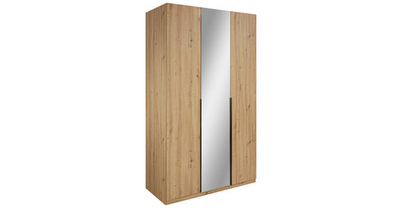 DREHTÜRENSCHRANK in Eiche Artisan - Schwarz/Eiche Artisan, KONVENTIONELL, Glas/Holzwerkstoff (134/211/55cm) - Carryhome