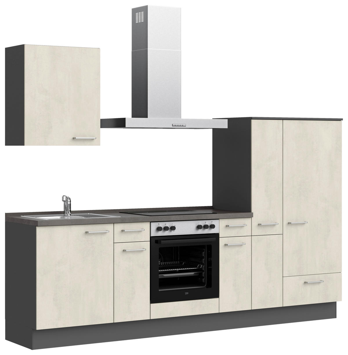 KÜCHENBLOCK Riva 270 cm  in Weiß, Schieferfarben  - Schieferfarben/Edelstahlfarben, MODERN, Holzwerkstoff/Metall (270cm) - Nobilia