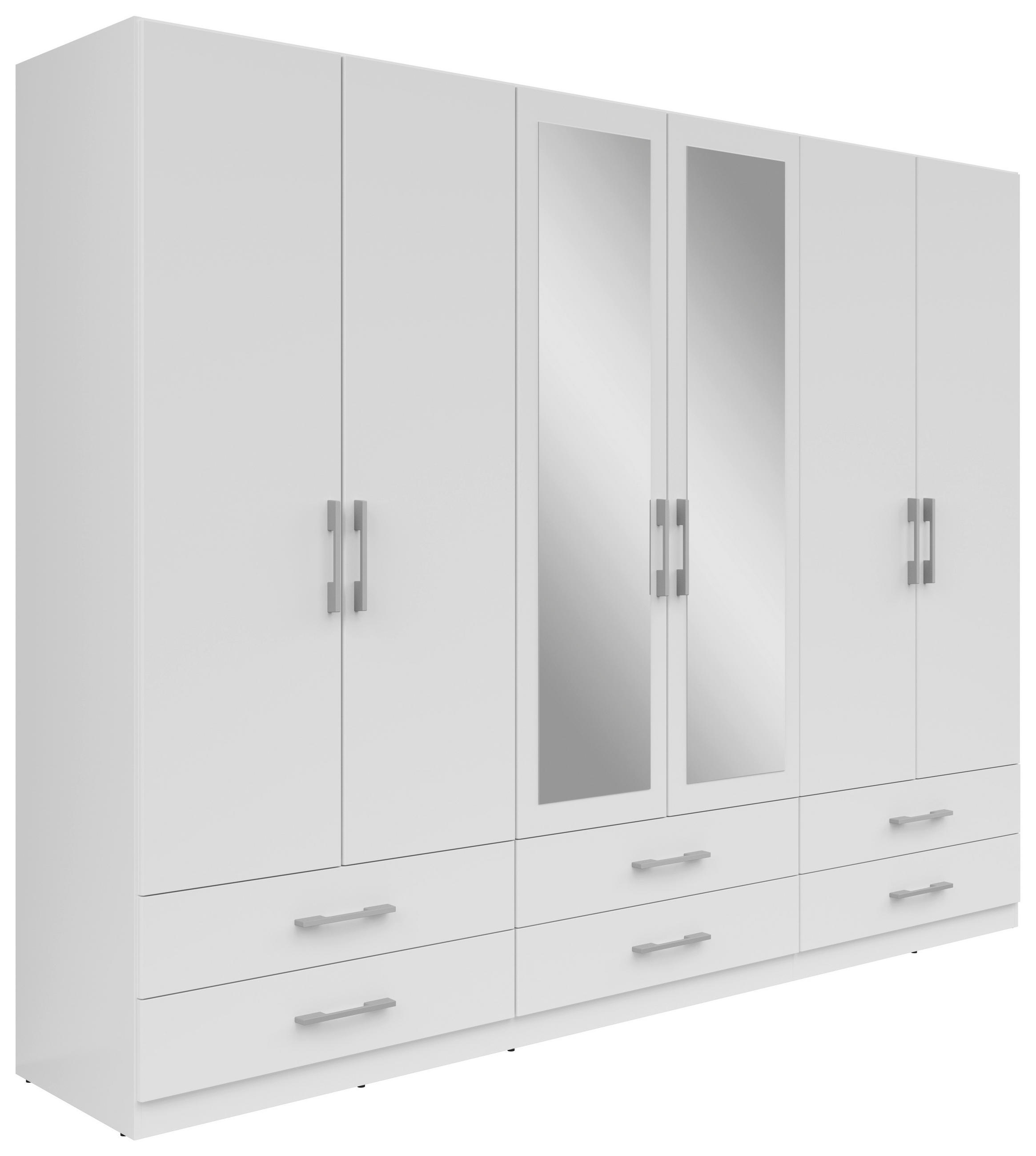KLEIDERSCHRANK 270/210/54 cm 6-türig Weiß  - Silberfarben/Weiß, MODERN, Glas/Holzwerkstoff (270/210/54cm) - MID.YOU