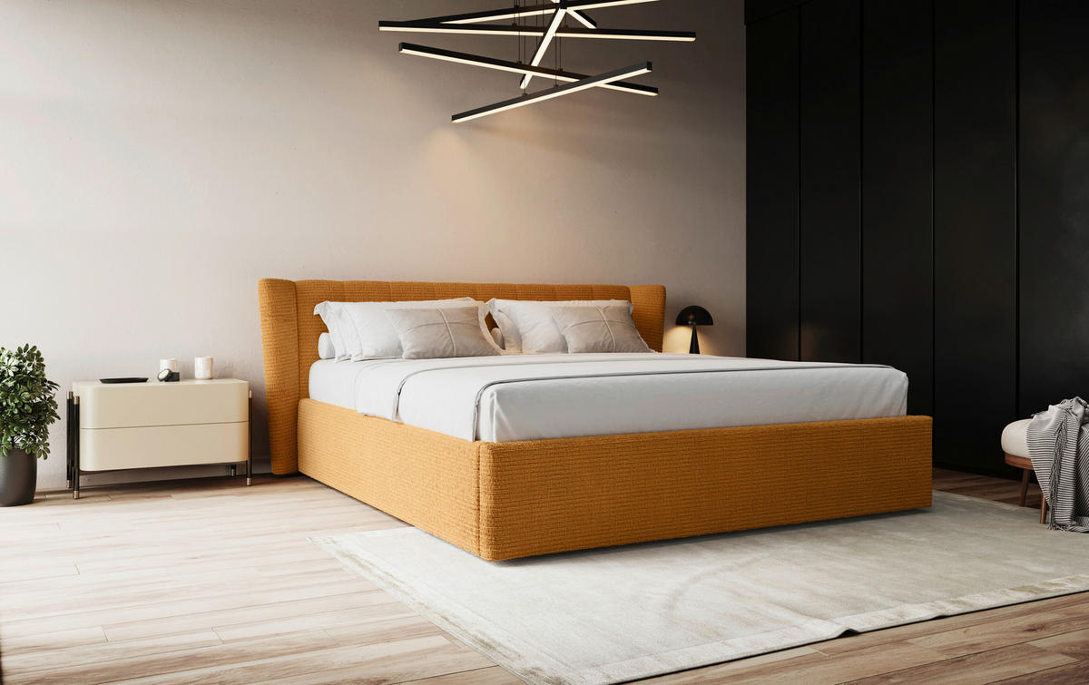 KÁRPITOZOTT ÁGY 160/200 cm  narancs  - fekete/narancs, Basics, faalapú anyag/textil (160/200cm) - Carryhome