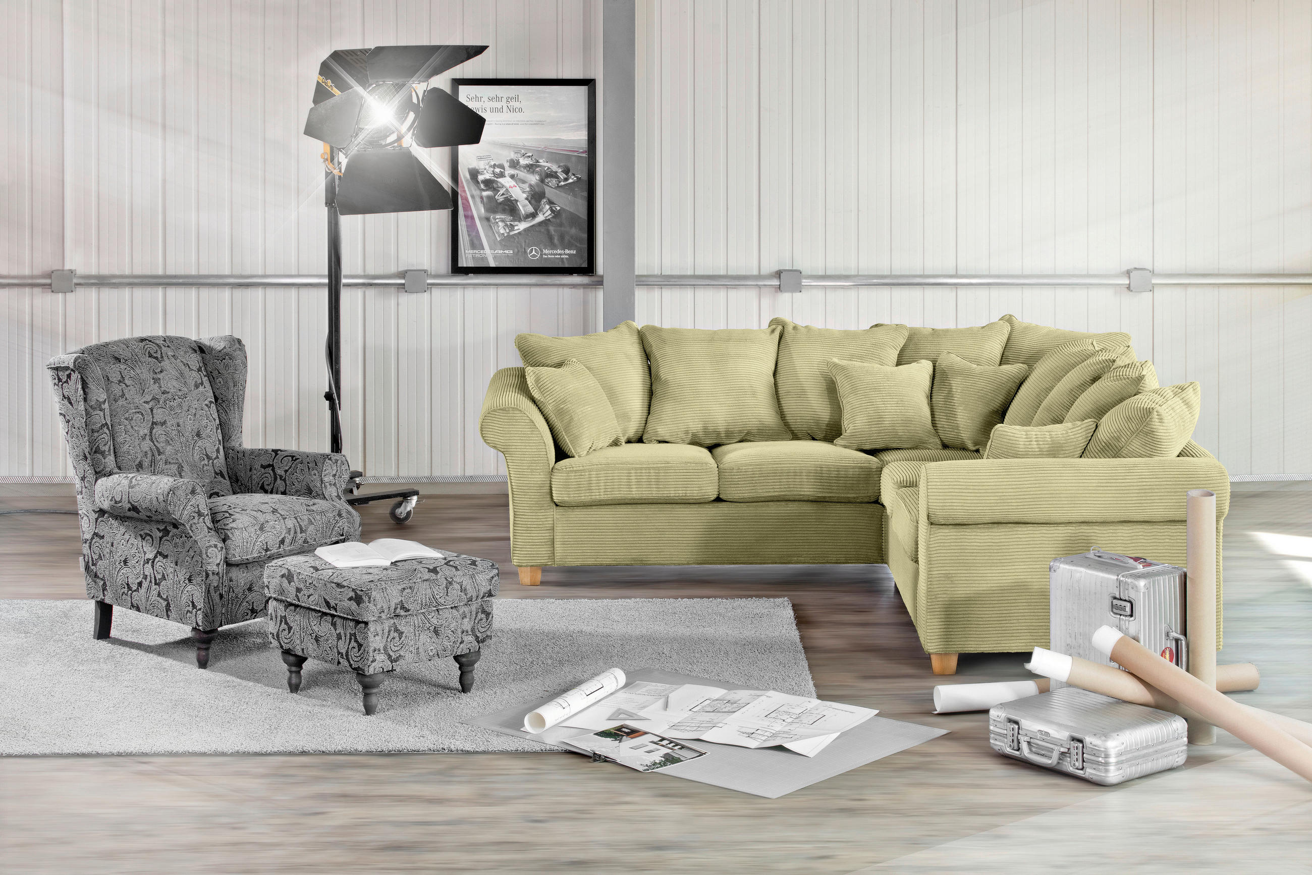 HÖRNSOFFA i manchester ljusgrön  - ljusgrön/ekfärgad, Lifestyle, trä/textil (250/250cm) - Livetastic