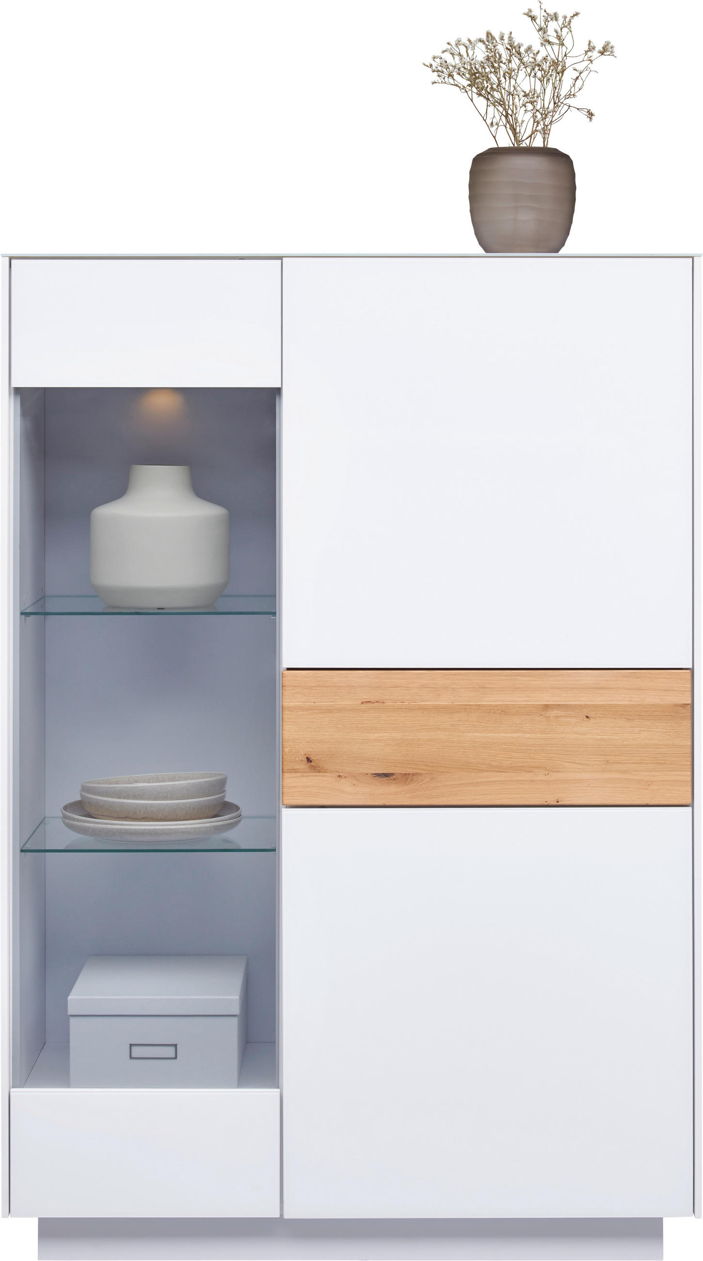 HIGHBOARD Triest Triest Eichefarben, Weiß  101/150/42 cm  - Eichefarben/Weiß, Design, Glas/Holz (101/150/42cm) - Novel