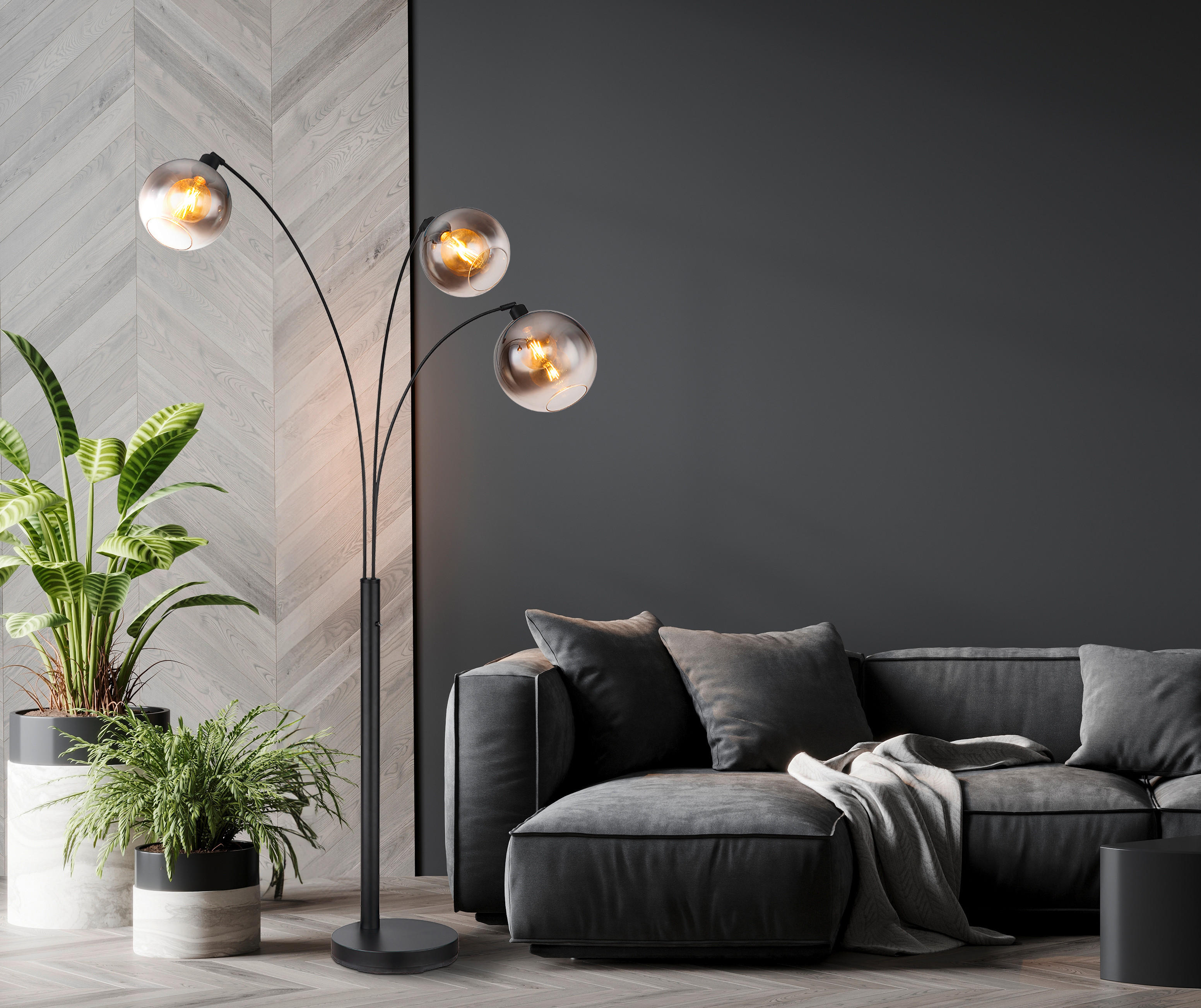 LAMPADAIRE - Schwarz, Design, Glas/Metall (105/160/200cm) - Globo