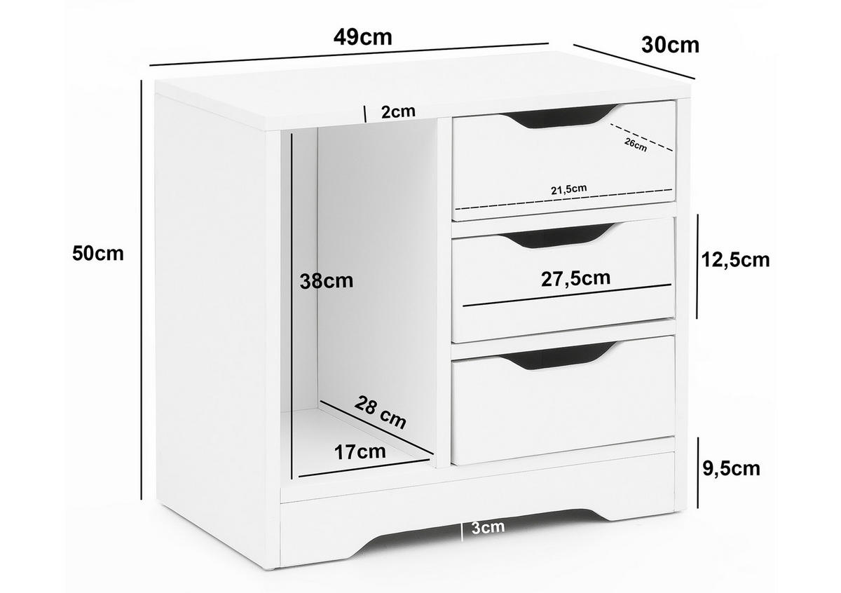 NOČNÝ STOLÍK, biela, 49/50/30 cm - biela, Modern, kompozitné drevo (49/50/30cm) - MID.YOU