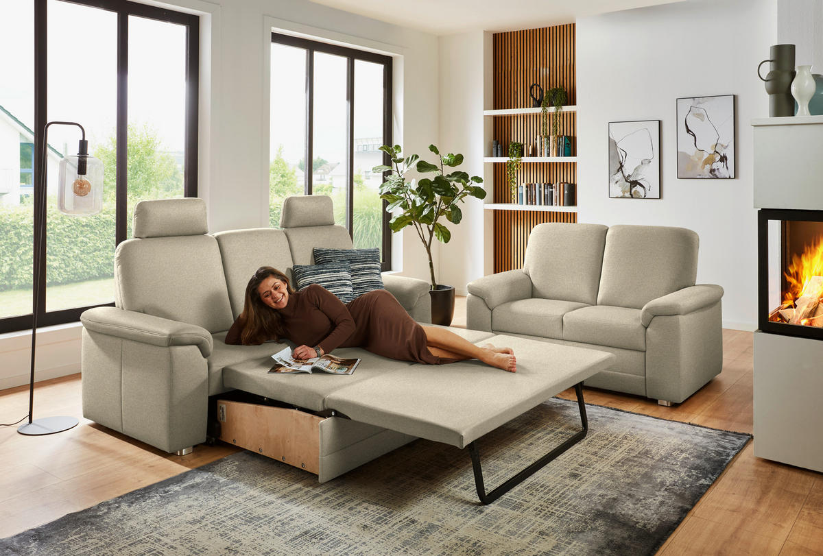 3-SITZER-SOFA Chenille Sandfarben  - Sandfarben/Alufarben, Konventionell, Textil/Metall (208/96/89cm) - Beldomo Comfort