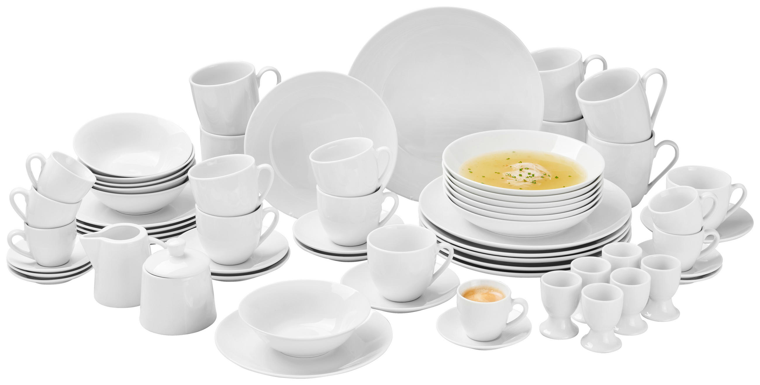 KOMBINOVANÁ SOUPRAVA 62dílné, porcelán keramika - bílá, Basics, keramika - Novel