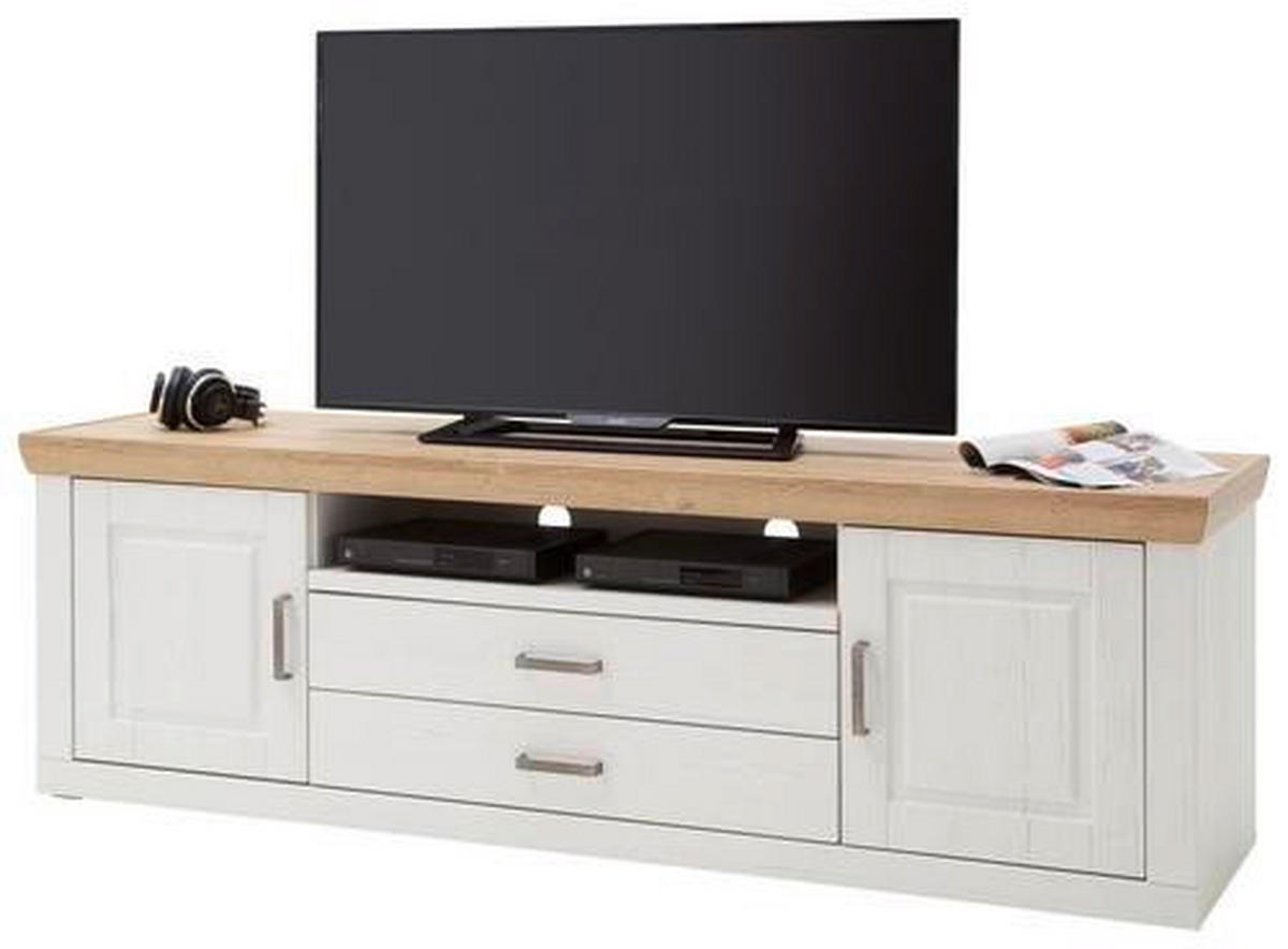 KOMODA POD TELEVIZI, barvy dubu, barvy pinie, 198/63/52 cm - černá/barvy dubu, Lifestyle, kov/kompozitní dřevo (198/63/52cm) - Landscape