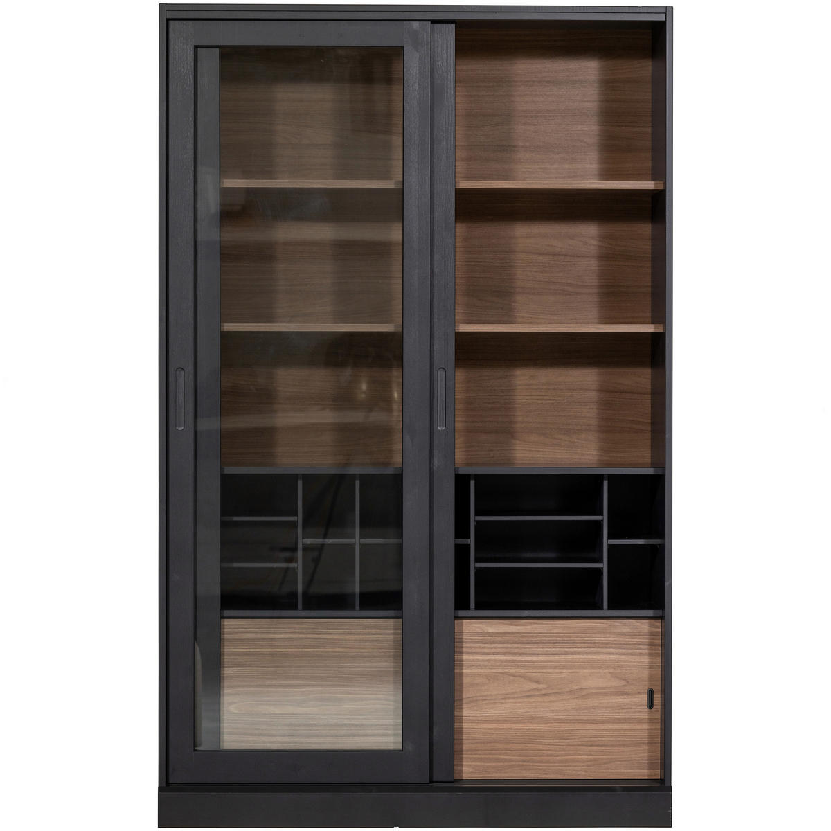 VITRINE in massiv Kiefer Schwarz, Walnussfarben  - Nussbaumfarben/Walnussfarben, Design, Glas/Holz (125/200/57cm) - Livetastic