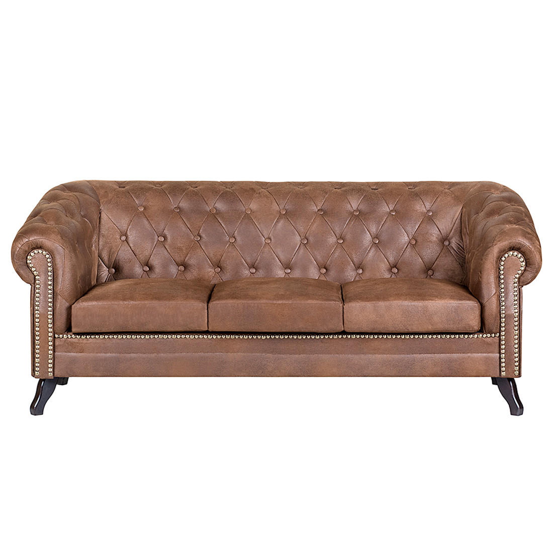 3-SITZER-SOFA GLASGOW in Lederlook Braun  - Braun, Design, Holz/Textil (197/82/90cm) - P & B