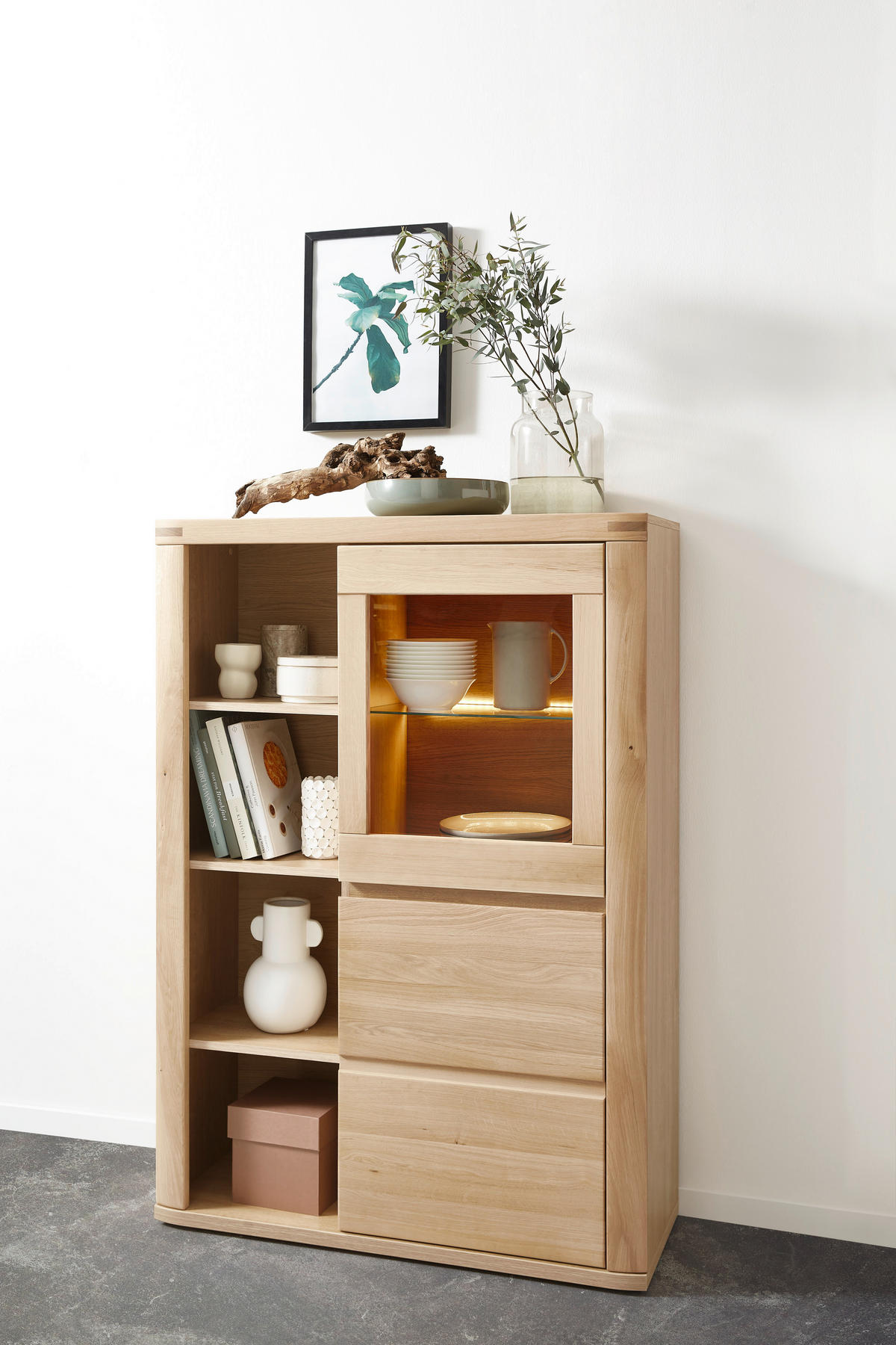 HIGHBOARD  in 98/140/38 cm  - Alteiche/Grau, KONVENTIONELL, Glas/Holz (98/140/38cm) - Voleo