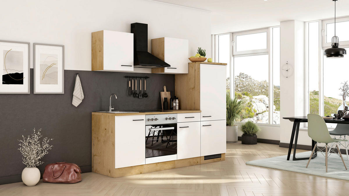 KÜCHENBLOCK 220 cm  in Eichefarben, Magnolie  - Eichefarben/Magnolie, Trend, Holzwerkstoff/Metall (220cm) - FlexWell
