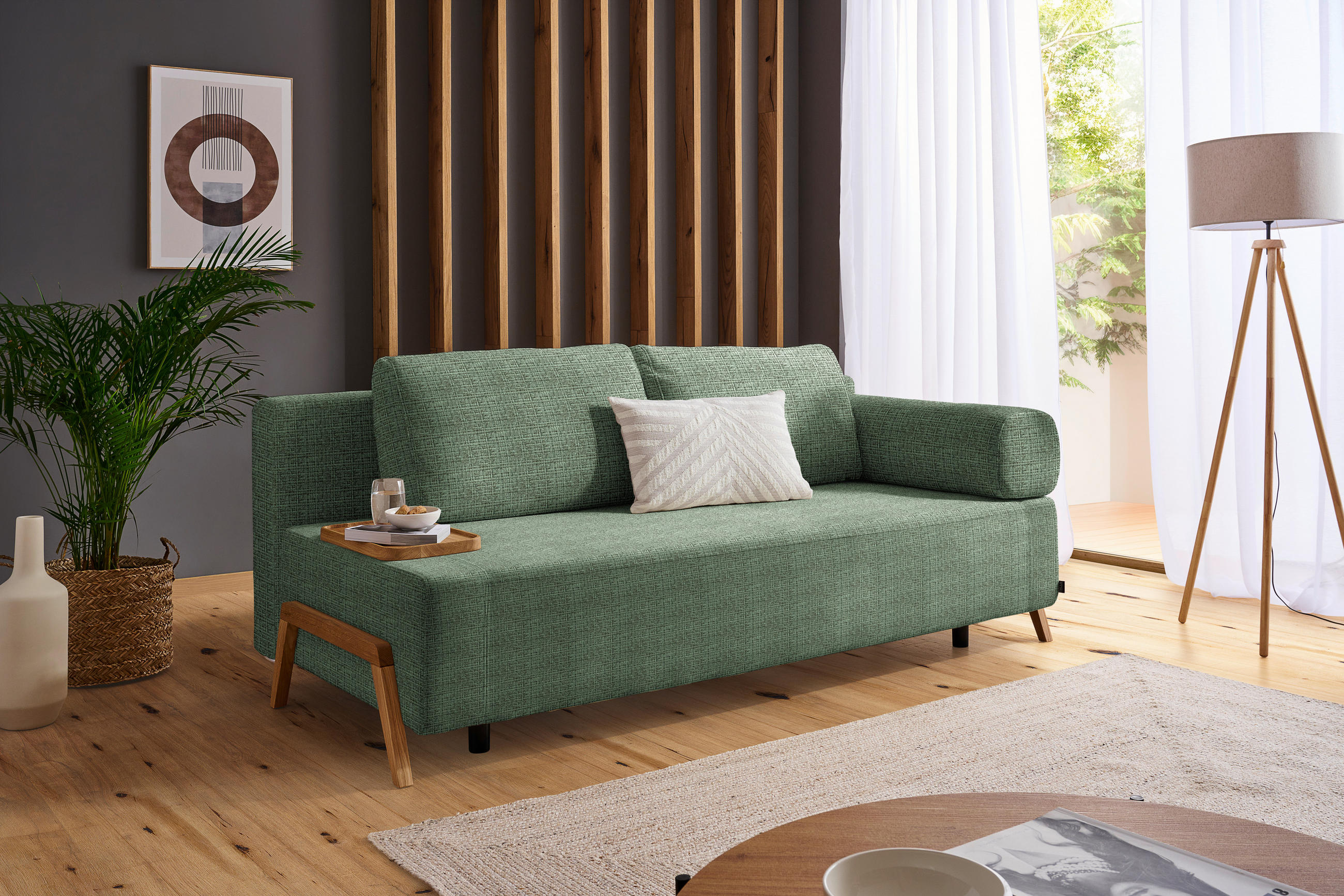 SCHLAFSOFA Chenille Grün  - Naturfarben/Grün, Design, Holz/Textil (211/88/102cm) - Niels Andersson