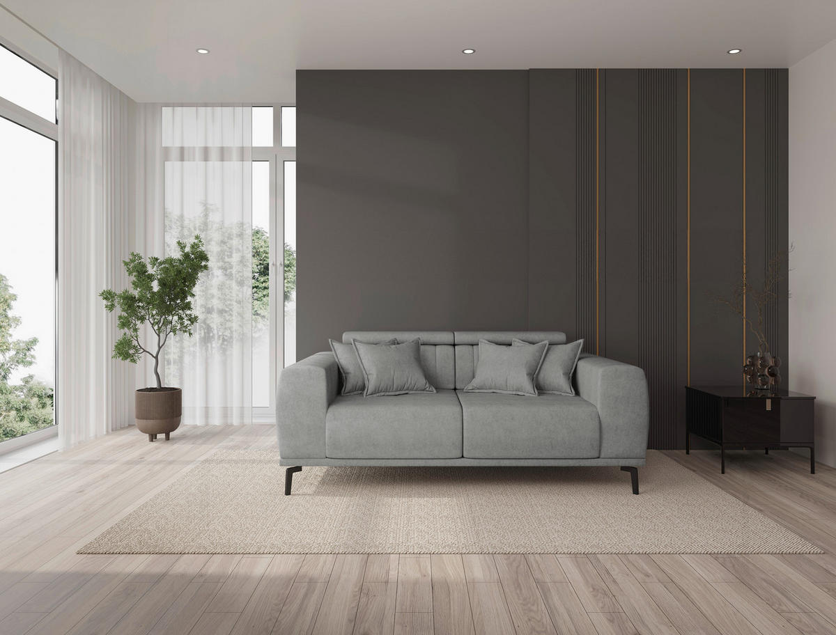 2-SITZER-SOFA Webstoff Grau  - Schwarz/Grau, KONVENTIONELL, Textil/Metall (200/80/110cm) - Carryhome