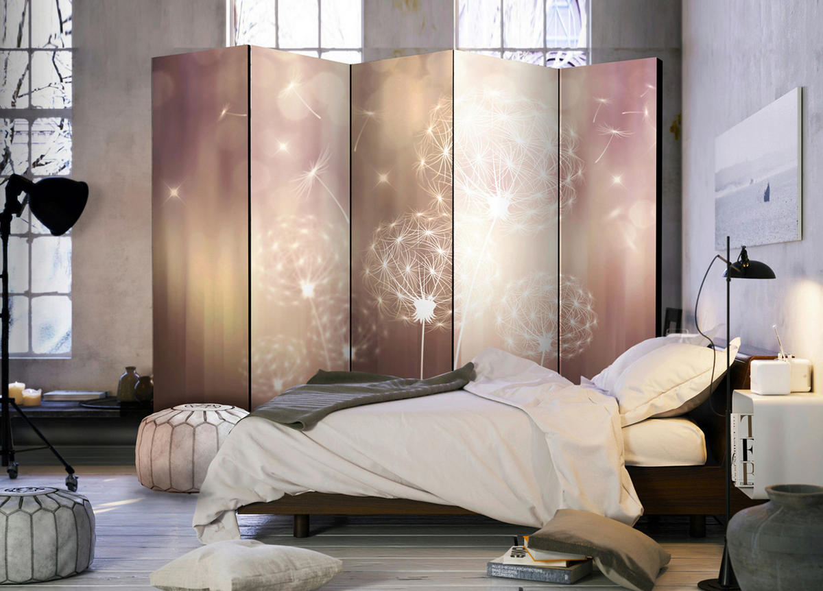 PARAVENT mit 5  Flügel - Pink/Creme, Basics, Holz/Textil (225/172/3cm) - artgeist