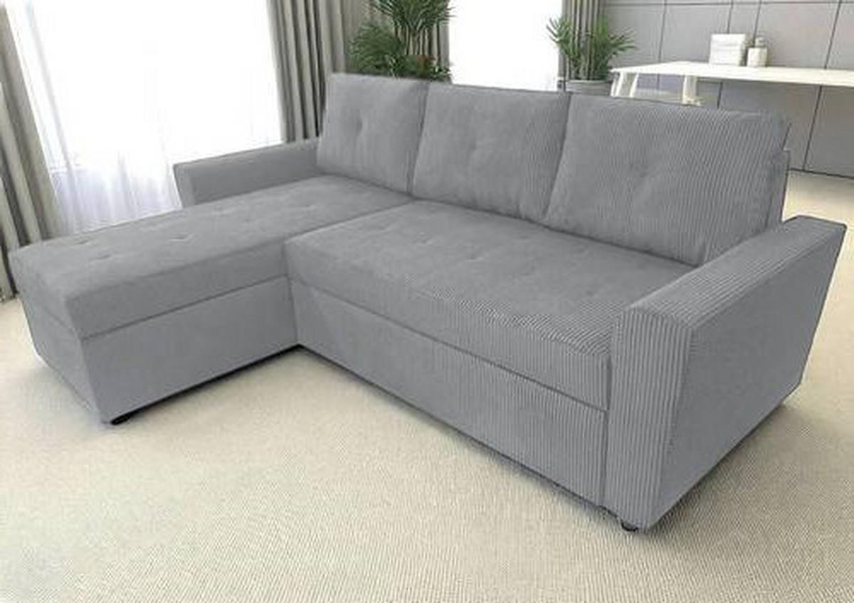 ECKSOFA in Cord Hellgrau  155/231 cm  - Hellgrau/Schwarz, Design, Kunststoff/Textil (155/231cm) - MID.YOU