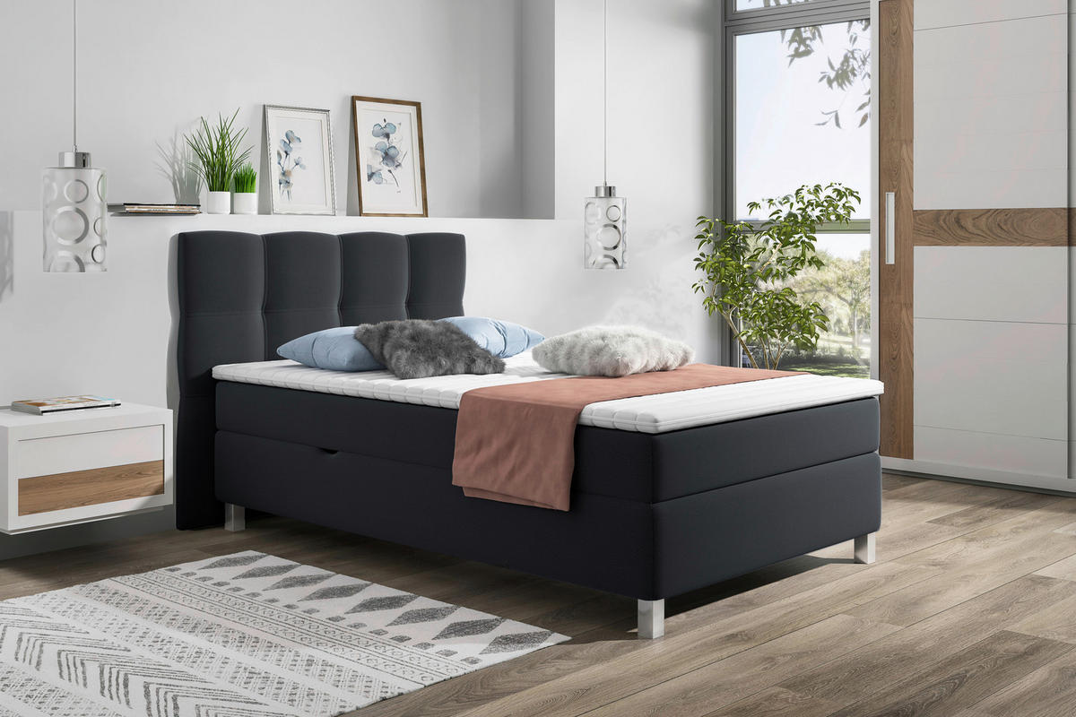 POSTELJA Z VZMETNICO 120 cm   x 200 cm  , tekstil antracit  - barve aluminija/antracit, Konvencionalno, umetna masa/tekstil (120/200cm) - Carryhome