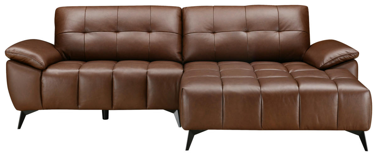 ECKSOFA in Lederlook Echtleder Braun   - Schwarz/Braun, Design, Leder/Textil (266/86/120cm) - MID.YOU