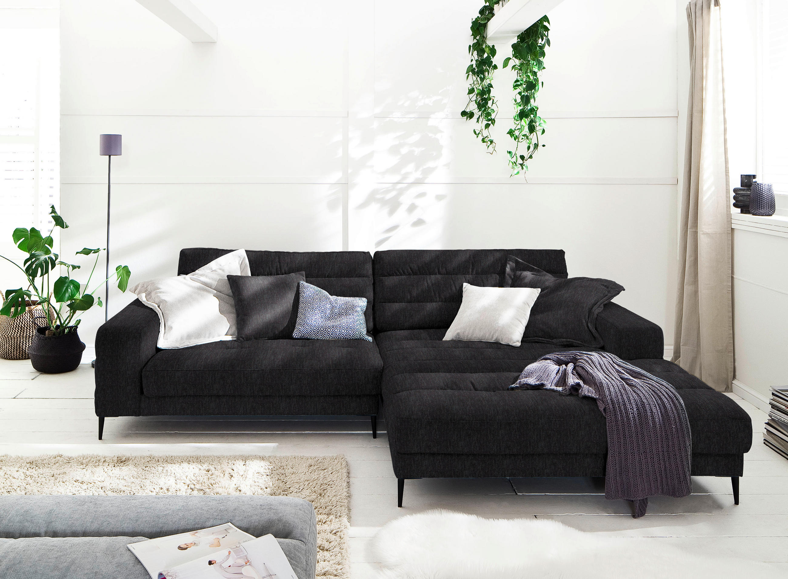 ECKSOFA in Flachgewebe Schwarz  - Schwarz, Design, Textil/Metall (296/207cm) - Dieter Knoll