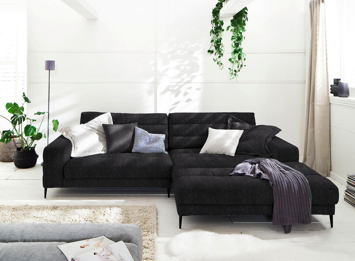 ECKSOFA in Flachgewebe Schwarz  - Schwarz, Design, Textil/Metall (296/207cm) - Dieter Knoll