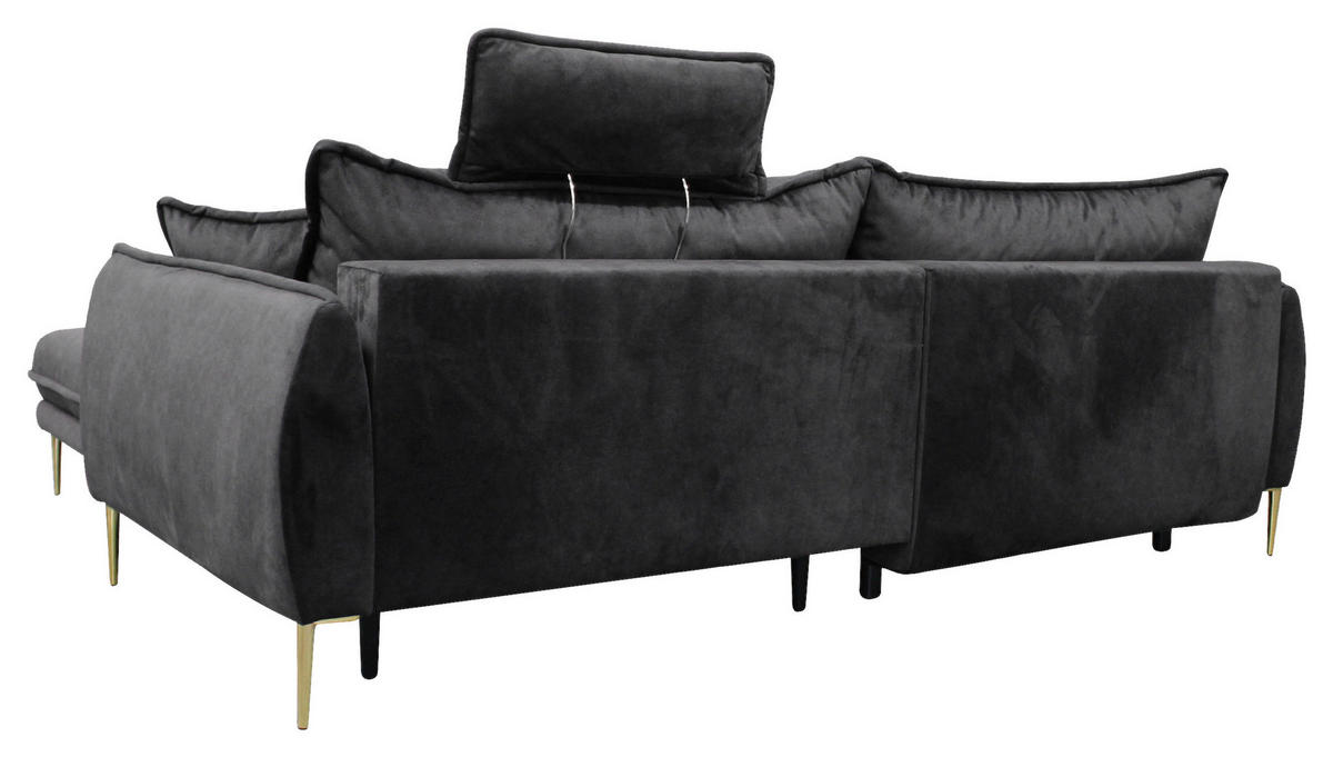 ECKSOFA Anthrazit Velours  - Anthrazit/Goldfarben, Design, Textil/Metall (264/196cm) - MID.YOU