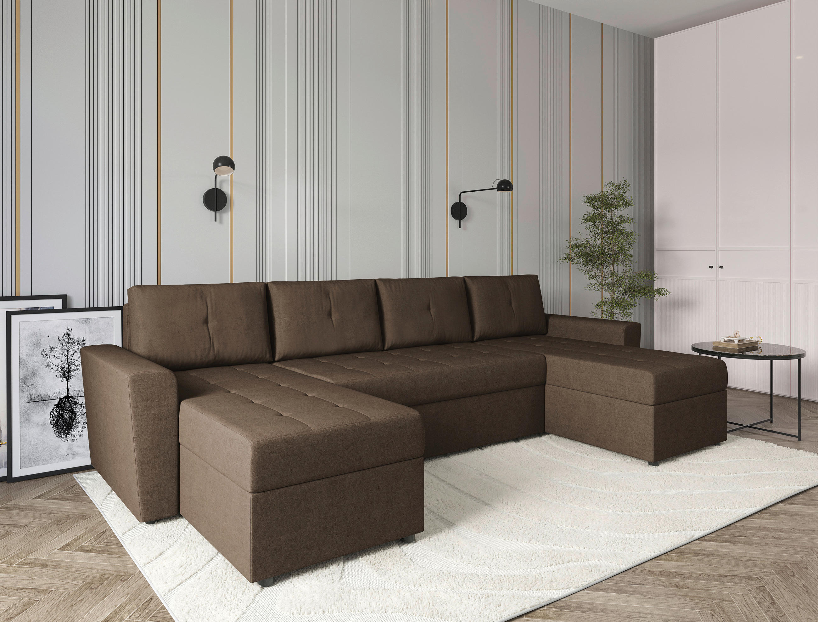 WOHNLANDSCHAFT TERMOLI Braun Jacquard  - Schwarz/Braun, Design, Kunststoff/Textil (155/296/155cm) - MID.YOU