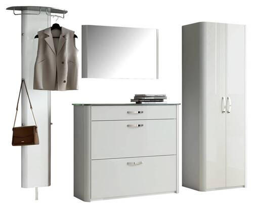 GARDEROBE 4-teilig  in 270/192/34 cm  - Alufarben/Weiß, Design, Glas/Holzwerkstoff (270/192/34cm) - Moderano