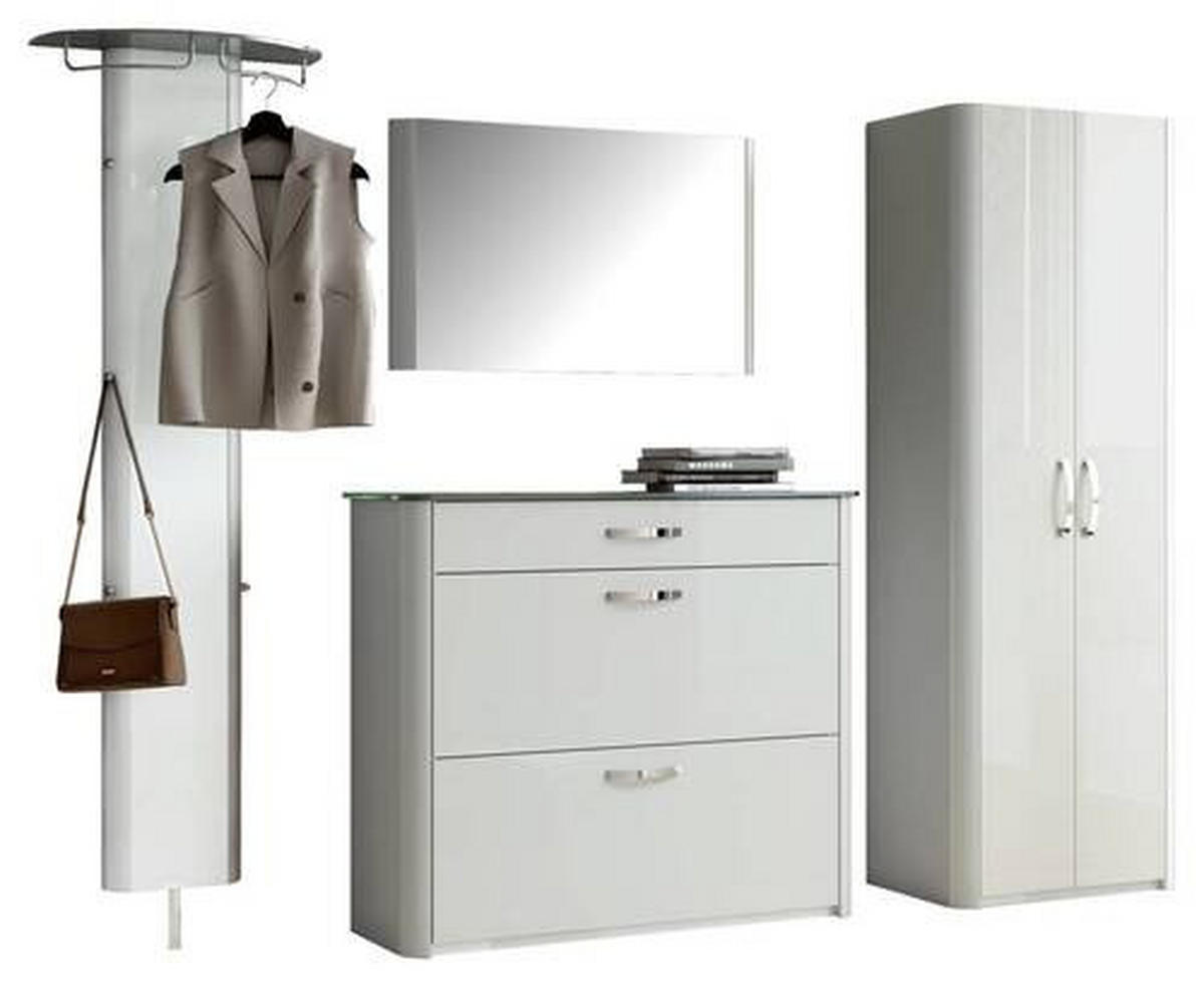 GARDEROBE 4-teilig  in 270/192/34 cm  - Weiss/Alufarben, Design, Glas/Holzwerkstoff (270/192/34cm) - Moderano