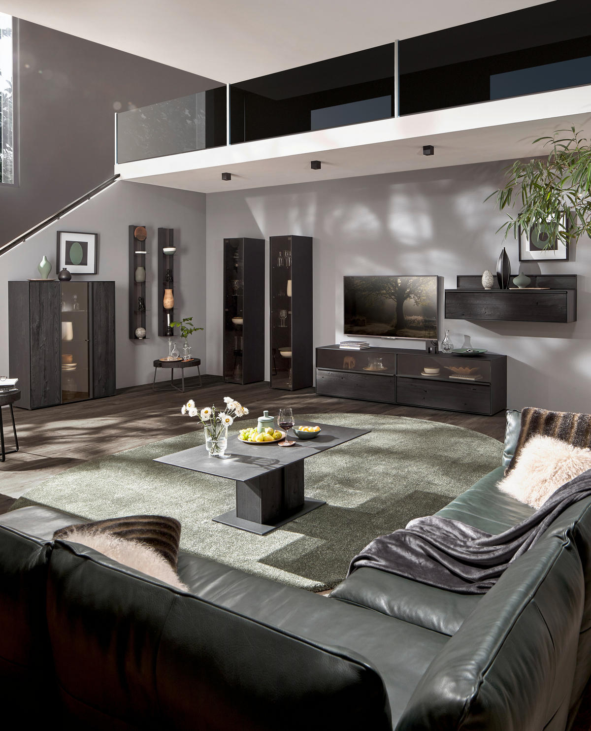PAROI MURALE  in Anthrazit 308/151/49 cm  - Anthrazit/Schwarz, Design, Glas/Holz (308/151/49cm) - Johann Jakob