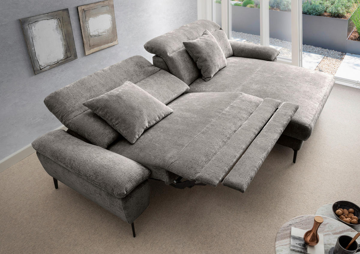 ECKSOFA CANCELLI Anthrazit Chenille Zierkissen, Relaxfunktion  - Anthrazit/Schwarz, KONVENTIONELL, Textil/Metall (300/178cm) - Livetastic