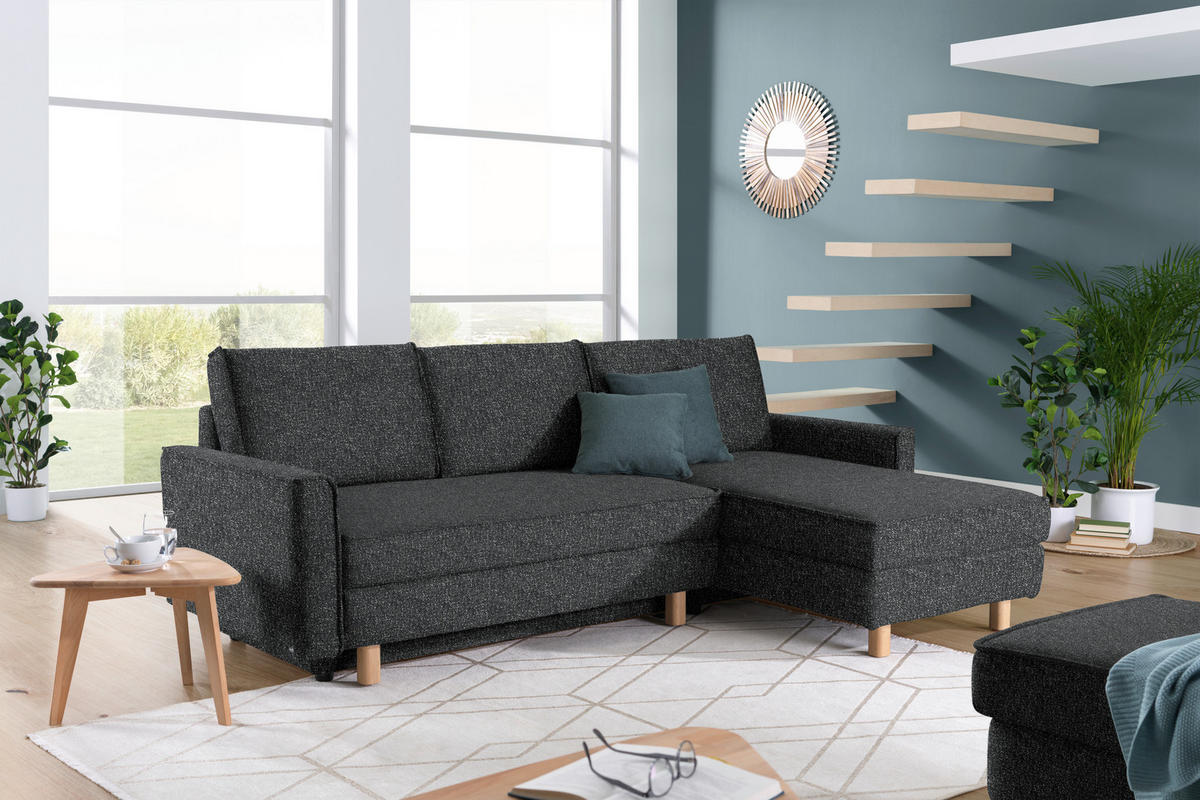 ECKSOFA  in Mikrovelours Anthrazit  237/170 cm  - Eichefarben/Anthrazit, KONVENTIONELL, Holz/Textil (237/170cm) - Sedda