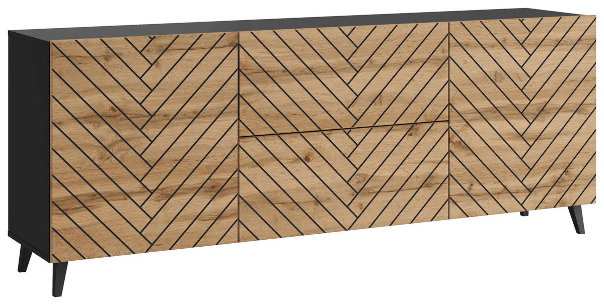 NIZKA OMARICA črna  - hrast wotan/črna, Trend, umetna masa/leseni material (180/69,4/39cm) - Livetastic