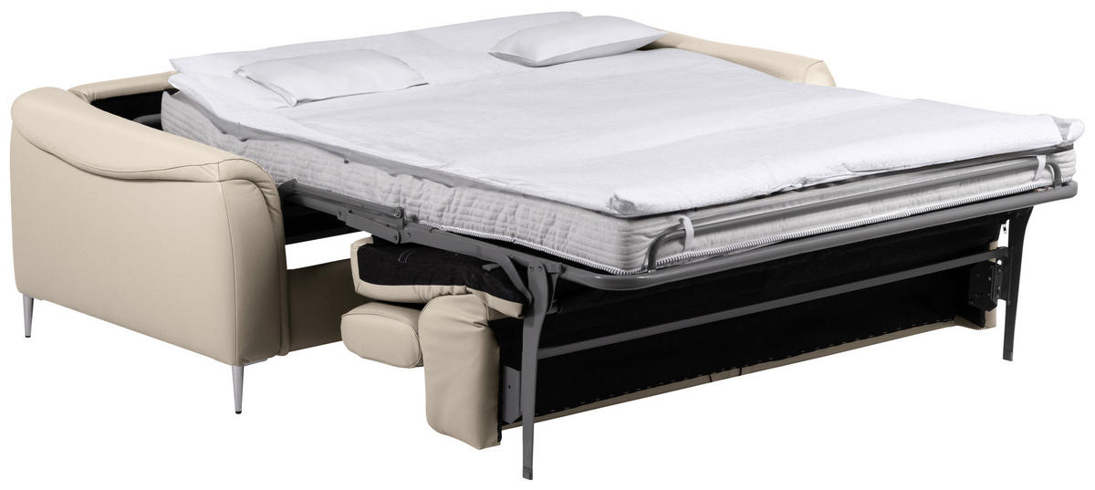 SCHLAFSOFA Beige Echtleder Lederlook  - Beige, Design, Leder/Textil (203/77-98/103cm) - MID.YOU
