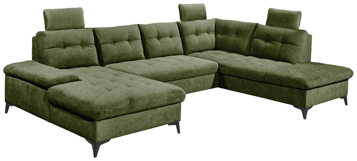 SJEDEĆA GARNITURA tekstil  maslinasto zelena   - maslinasto zelena/crna, Konvencionalno, tekstil/plastika (170/324/218cm) - MID.YOU
