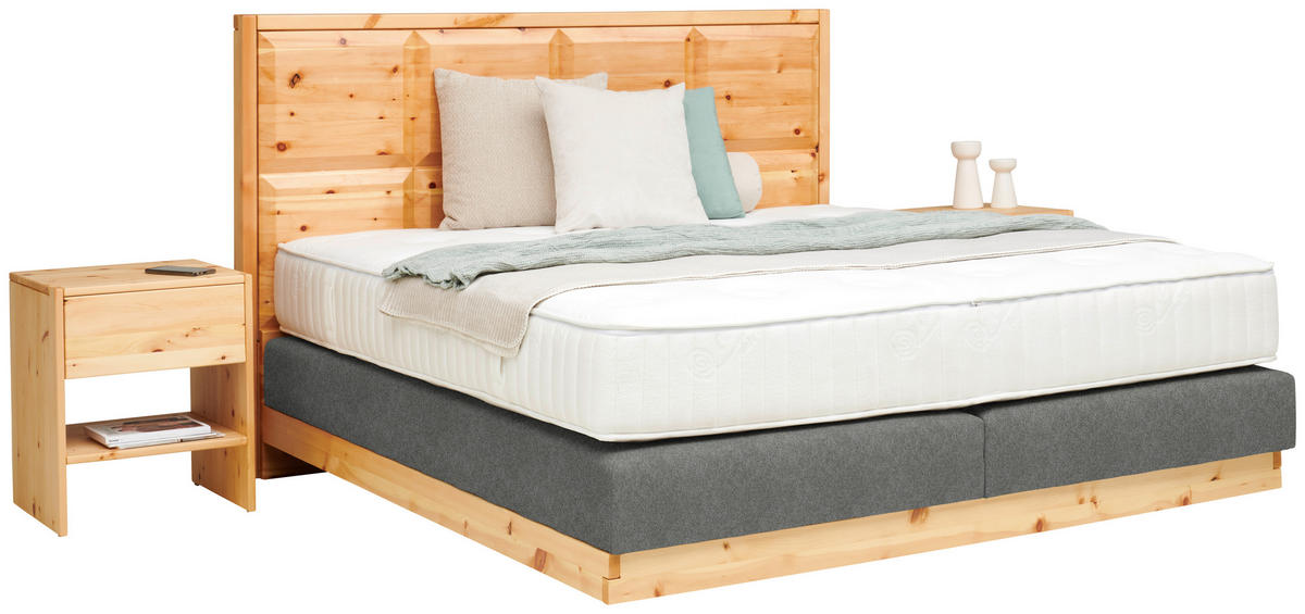 BOXSPRINGBETT 180/200 cm  Zirbelkieferfarben, Dunkelgrau  - Dunkelgrau/Zirbelkieferfarben, Natur, Holz/Textil (180/200cm) - Valnatura