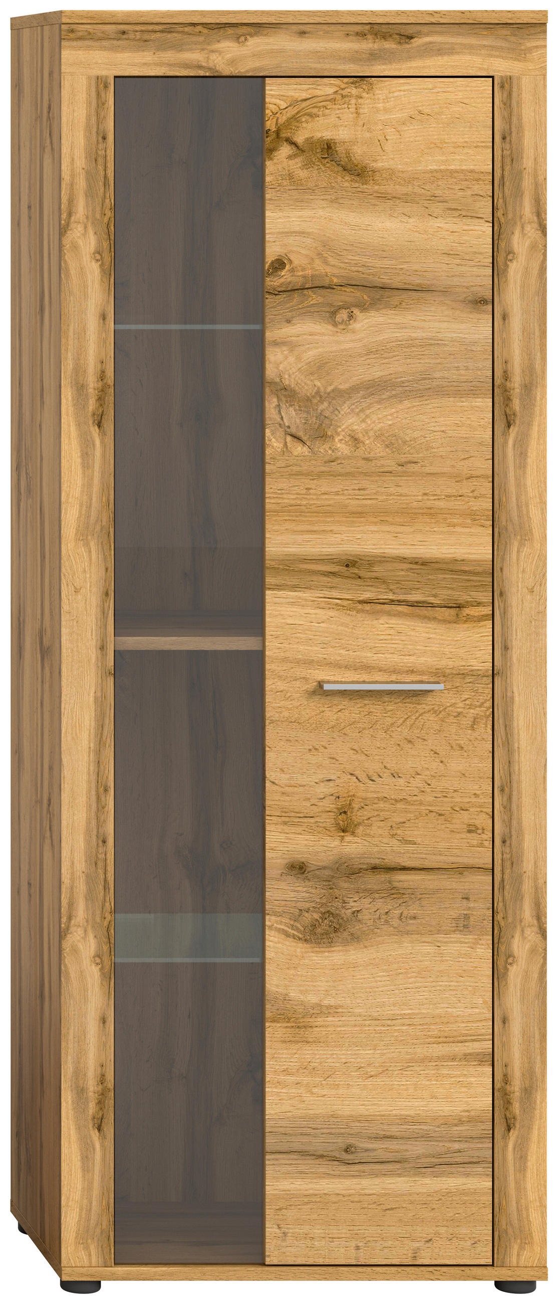 VITRINE in Eiche Wotan  - Eiche Wotan/Silberfarben, Design, Glas/Holzwerkstoff (60/159/35cm) - MID.YOU