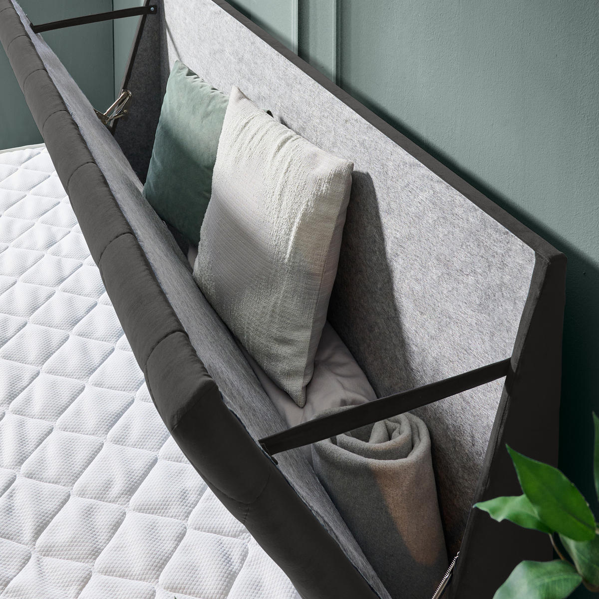 BOXSPRINGBETT 180/200 cm  in Dunkelgrau  - Dunkelgrau/Schwarz, KONVENTIONELL, Holz/Textil (180/200cm) - Ti'me