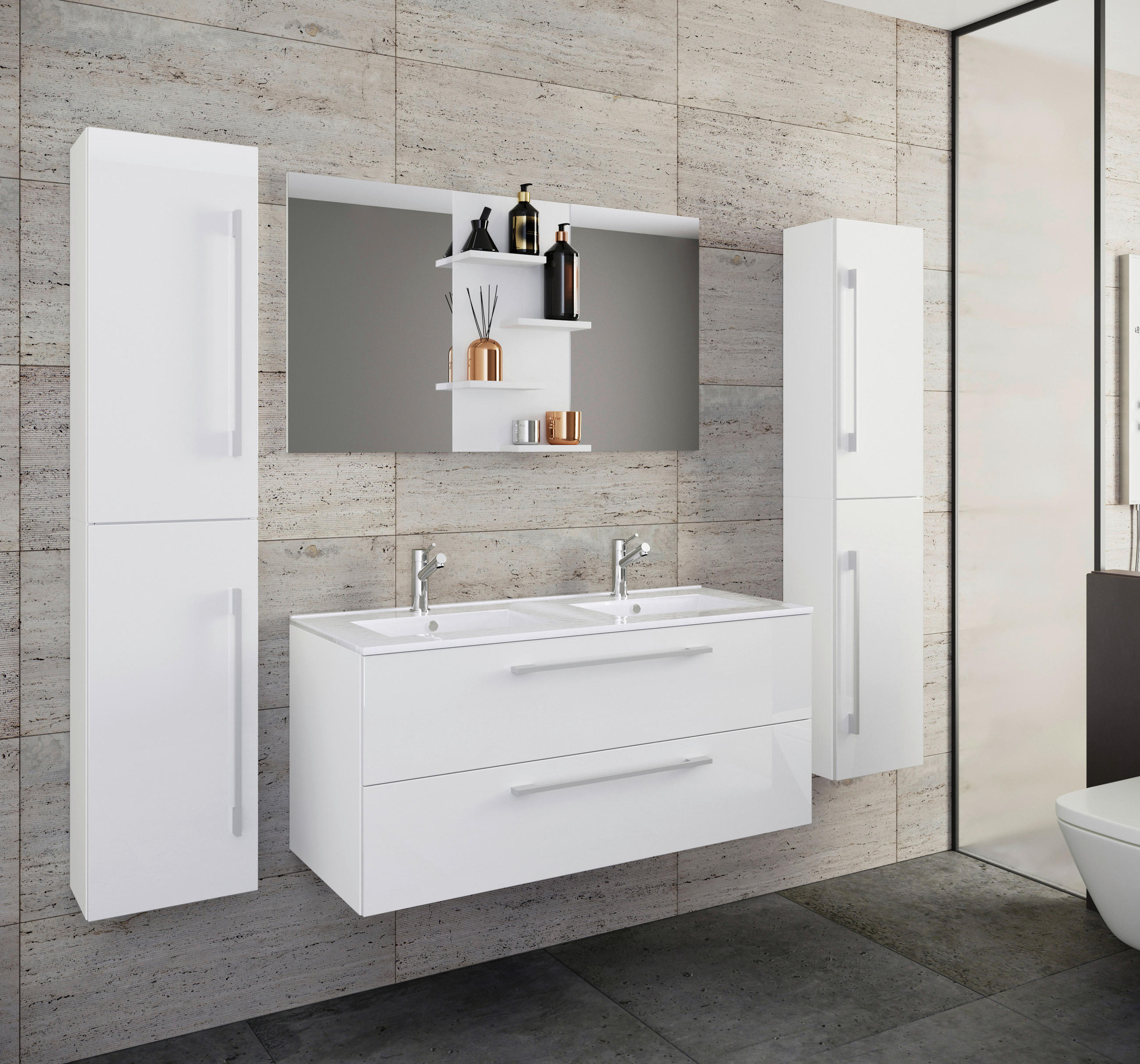 BADEZIMMER 5-teilig in 178 cm - Alufarben/Weiß, MODERN, Keramik/Holzwerkstoff (178cm) - MID.YOU
