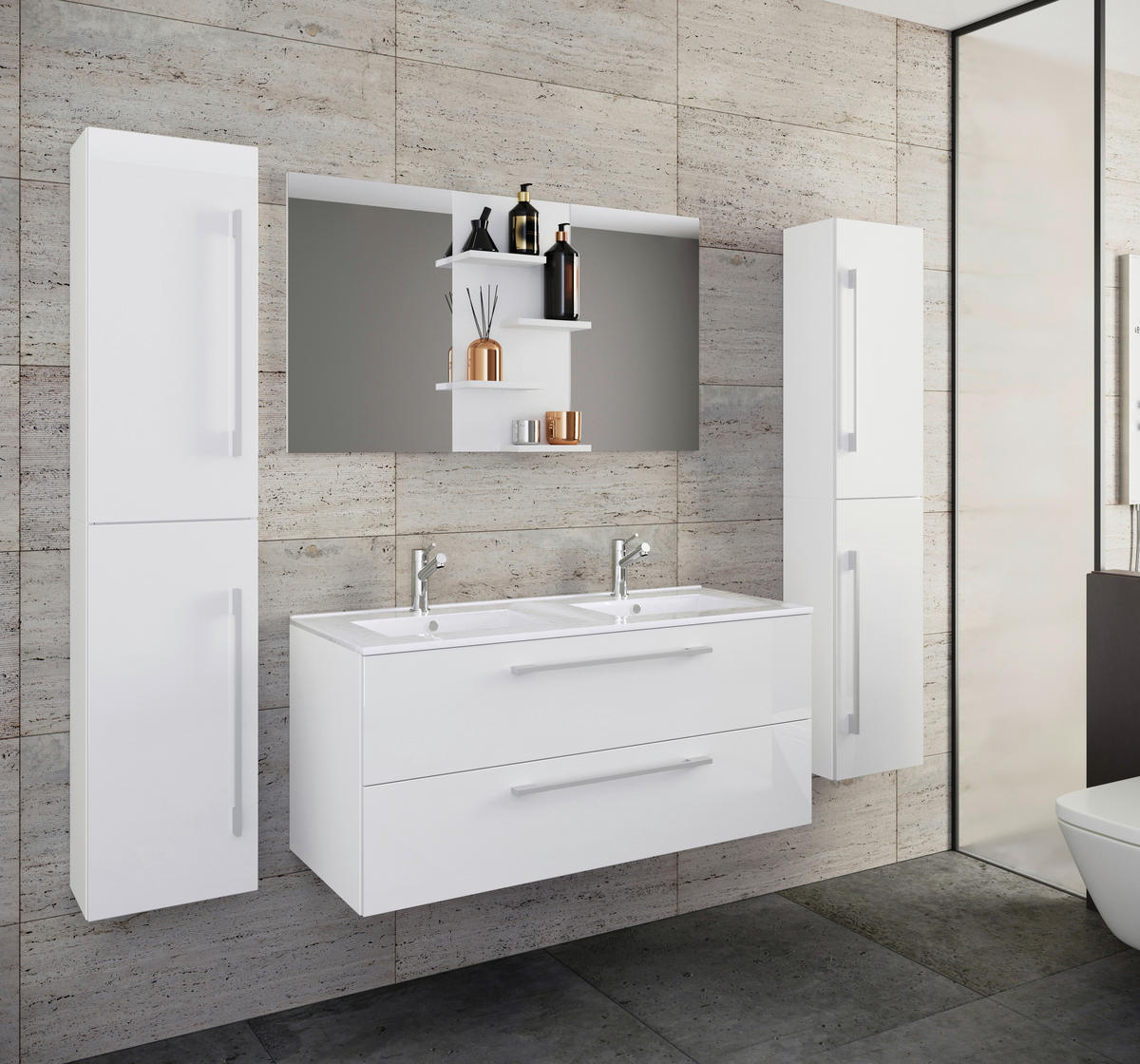 BADEZIMMER 5-teilig  in 178 cm  - Alufarben/Weiß, MODERN, Keramik/Holzwerkstoff (178cm) - MID.YOU