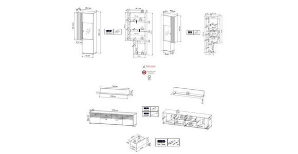 WOHNWAND  in Schwarz, Eiche Artisan  300/199,8/45 cm  - Schwarz/Eiche Artisan, KONVENTIONELL, Glas/Holzwerkstoff (300/199,8/45cm) - Carryhome