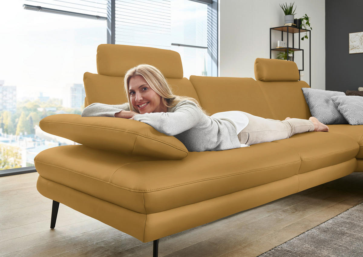 ECKSOFA in Echtleder Gelb  - Gelb/Schwarz, Design, Leder/Metall (310/180cm) - Dieter Knoll