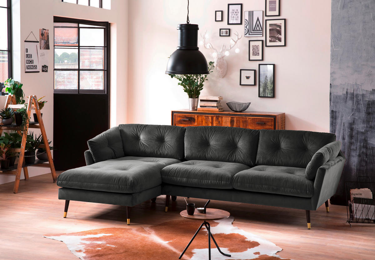 ECKSOFA Eckteil  JAPAN-REC.2S Anthrazit Samt  - Anthrazit, MODERN, Holz/Textil (269/155cm) - MID.YOU