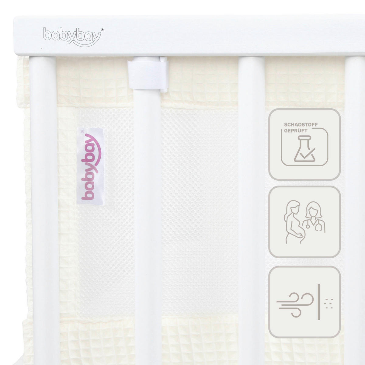 NESTCHEN babybay Nestchen 3D Mesh  - Perlmutt, Basics, Naturmaterialien (200/24/2cm) - Tobi