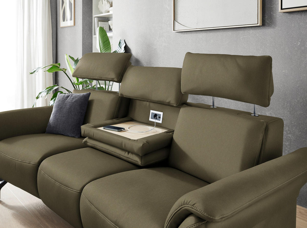 TRAPEZSOFA in Echtleder Olivgrün  - Schwarz/Olivgrün, KONVENTIONELL, Leder/Metall (221/103/95cm) - Dieter Knoll