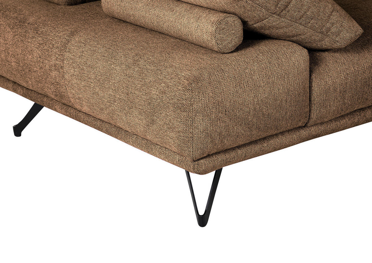 ECKSOFA in Flachgewebe Cognac  - Cognac/Schwarz, Konventionell, Textil/Metall (310/240cm) - MID.YOU