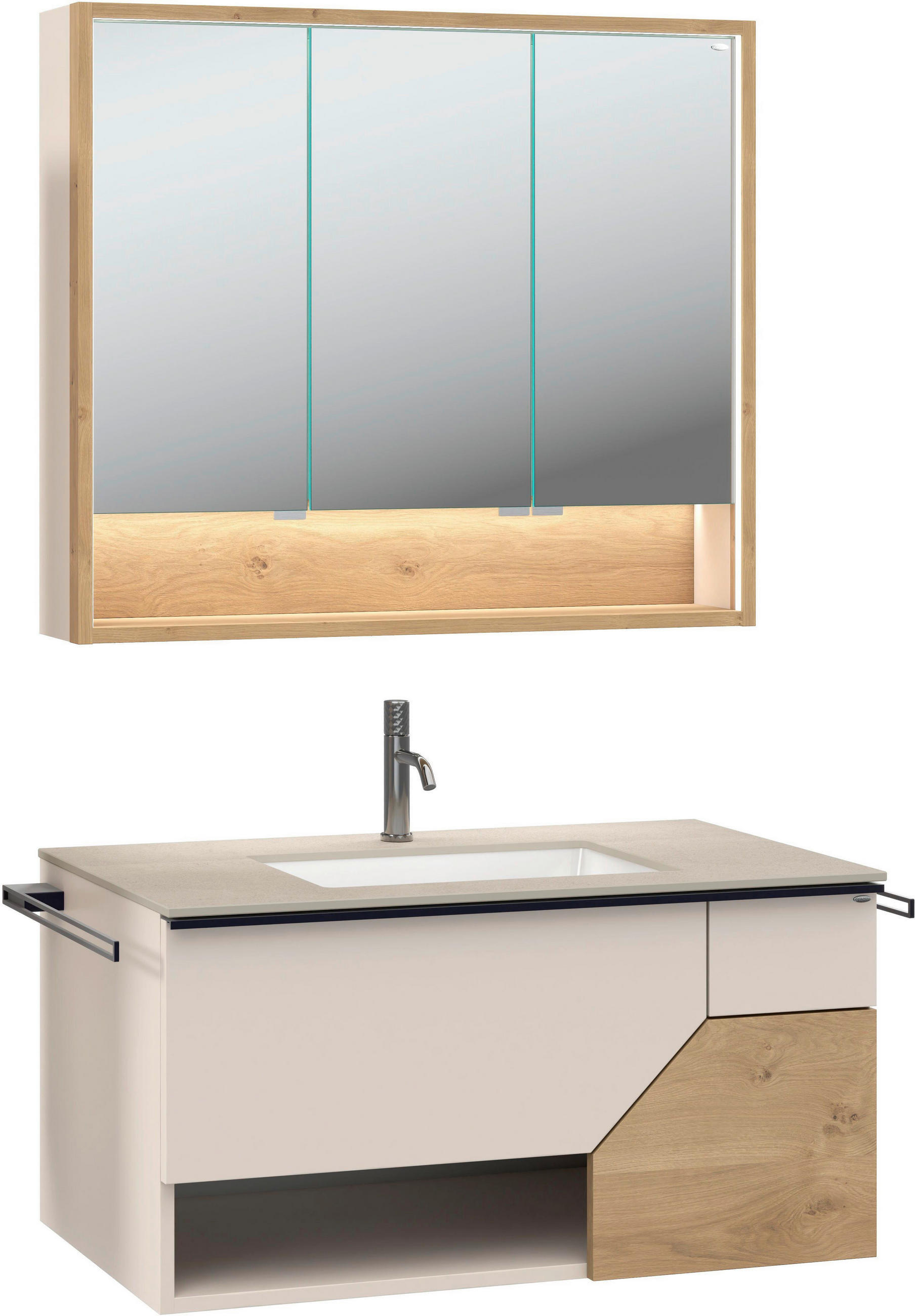 BADEZIMMER 3-teilig  in 96 cm  - Sandfarben/Taupe, LIFESTYLE, Glas/Holz (96cm) - Voglauer