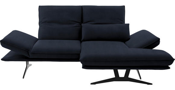 ECKSOFA  in Echtleder Dunkelblau Kopfteilverstellung, Armteilverstellung  210/130 cm  - Schwarz/Dunkelblau, Design, Leder/Metall (210/130cm) - Dieter Knoll