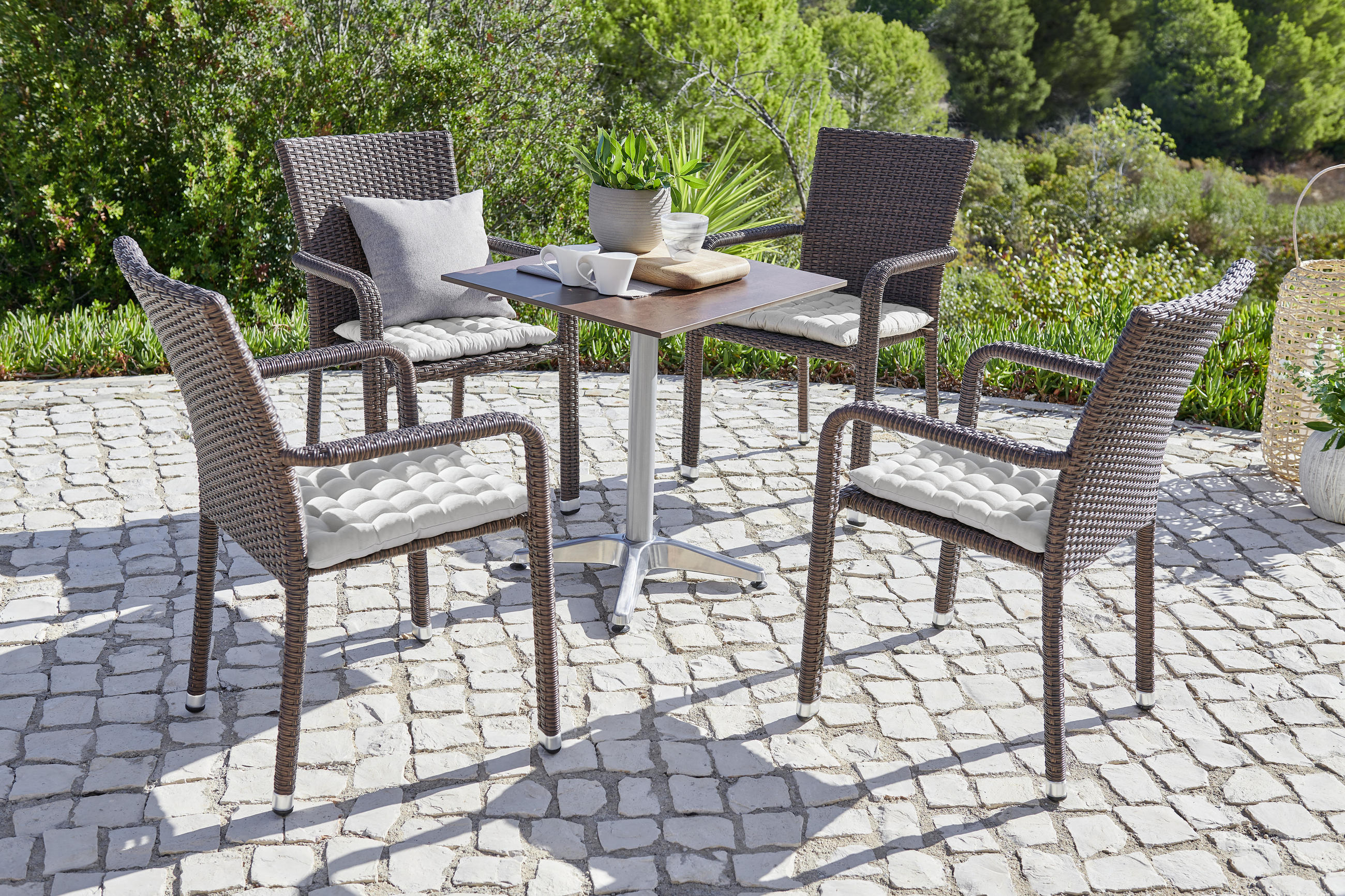 STOL  aluminij rjava, bež  - bež/rjava, Basics, kovina/umetna masa (61/88/58cm) - Ambia Garden