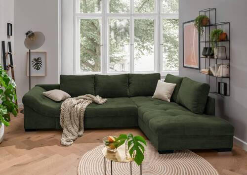 ECKSOFA Dunkelgrün Cord  - Dunkelgrün/Beige, Design, Holz/Textil (298/202cm) - MID.YOU