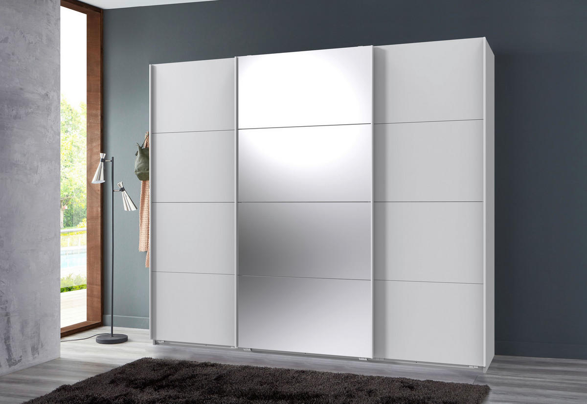 SCHWEBETÜRENSCHRANK in Weiss  - Weiss, Modern, Glas/Holzwerkstoff (225/236/64cm) - MID.YOU