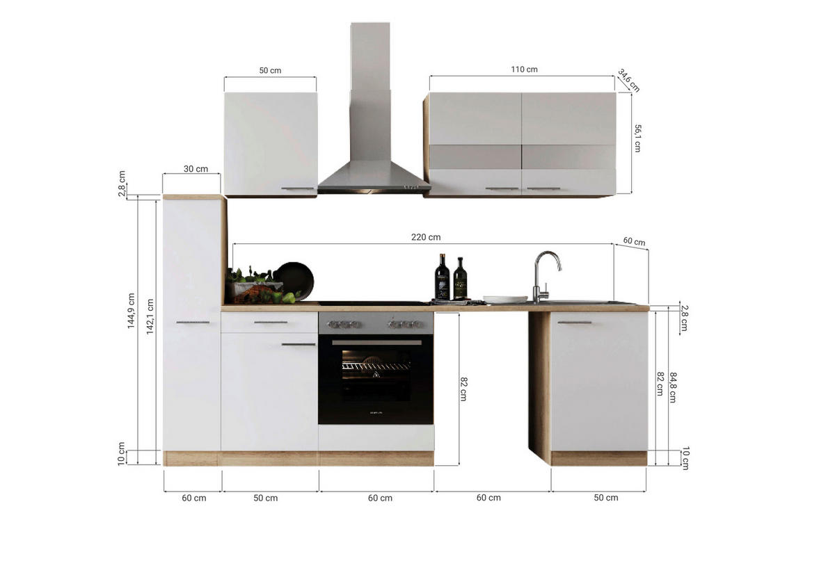 MODULKÖK 250 cm   i svart  - stålfärgad/svart, Basics, metall/trämaterial (250cm) - Respekta